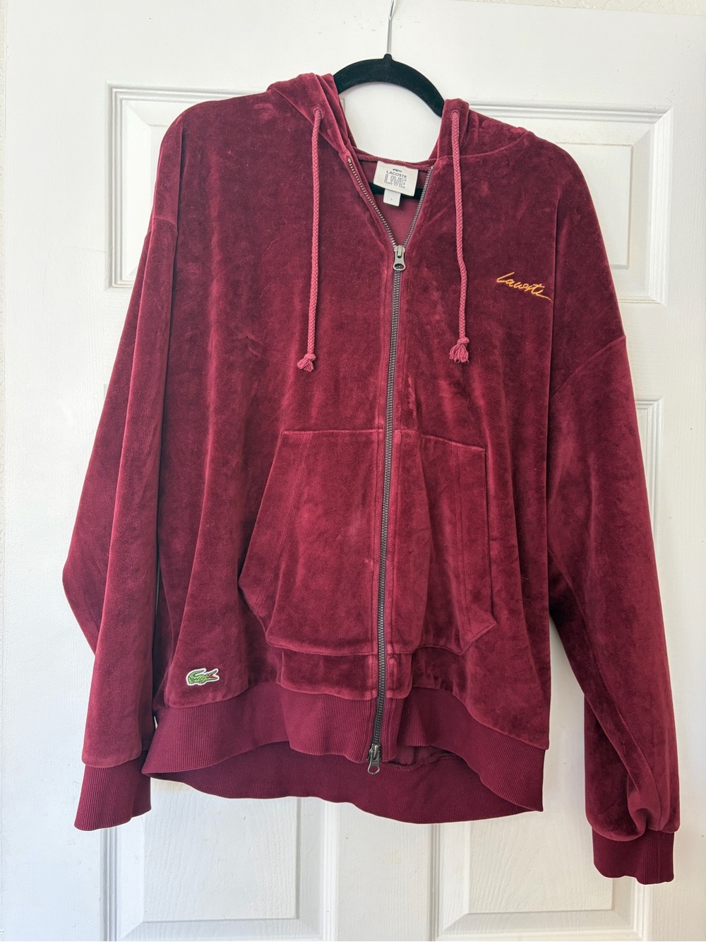 Lacoste Live Women's Deep Burgundy Velour Zip Hoodie